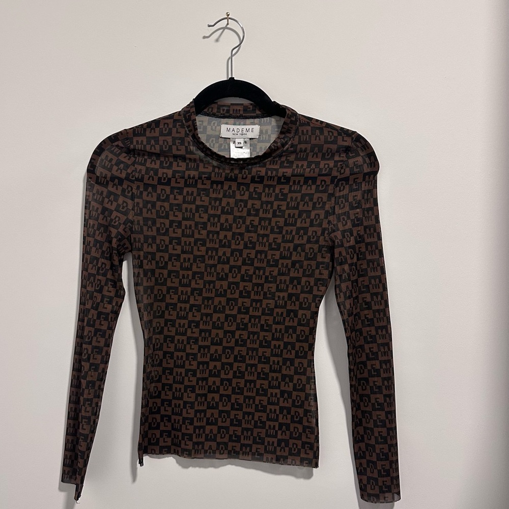 Mademe Brown Long Sleeve Mesh Top